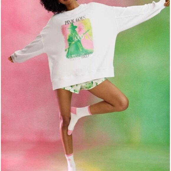 Aerie x Wicked Big Chill Crew Sweatshirt Pink Goes Good With Green White Medium - Picture 1 of 10